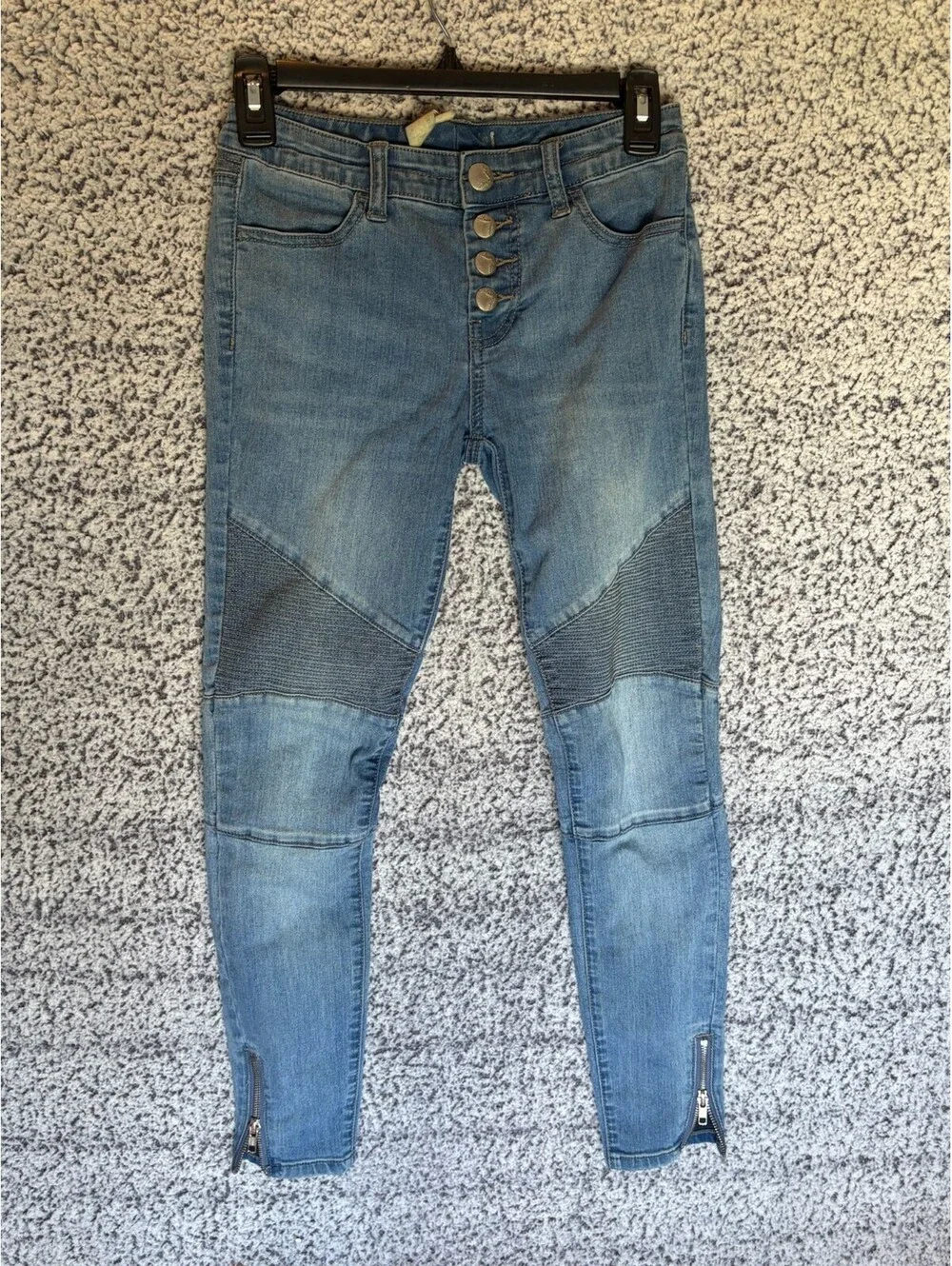Free People Moto Skinny Jeans Womens 25 Blue Button Fly Zip Ankle Stretch Denim